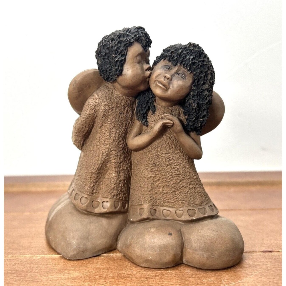 Vintage Pecan Resin‎ Sweet Hearts Angels 3420 Sculpture 4" Figurine, 1995 TNT